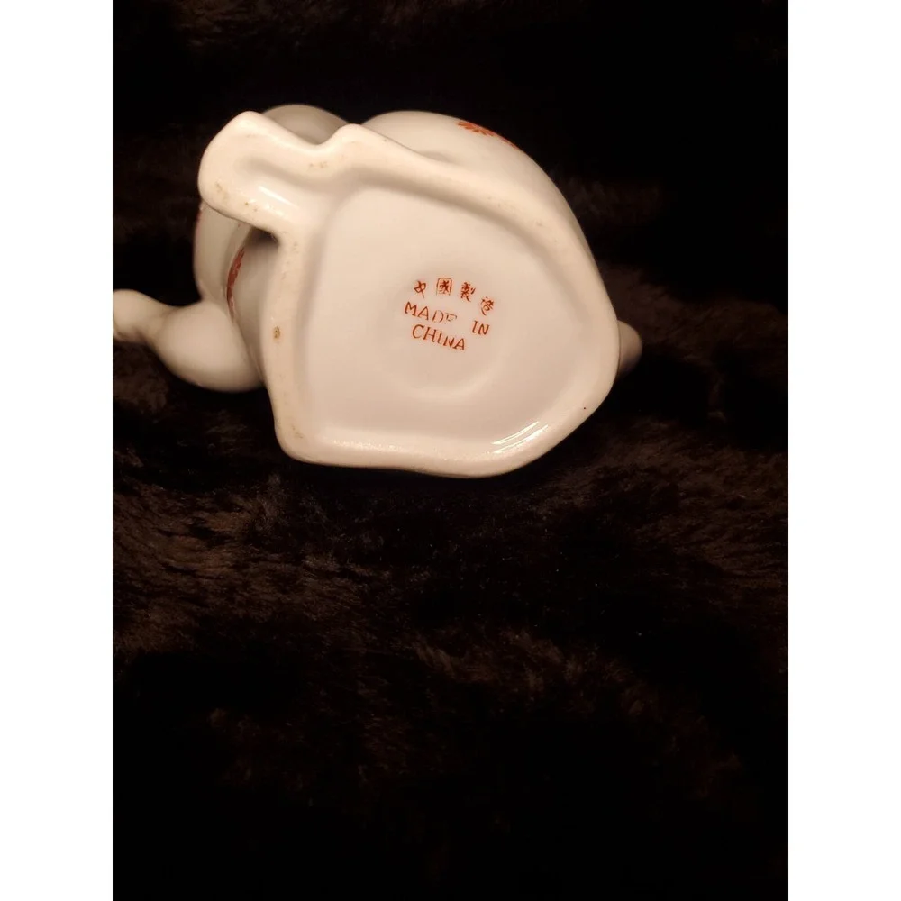Vtg Lucky Cat / Kitten Porcelain Tea Pot White With Red Flowers Gold Trim